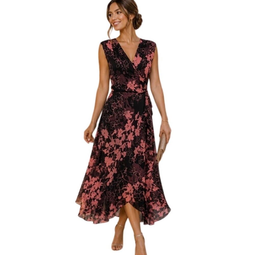 ICE Babydoll Vintage Y2K Dark Fairy 100% Silk Whimsigoth Floral Maxi Dress sz 10